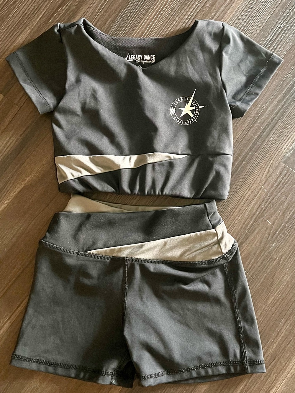 Legacy Kids Two-Piece Dance Set in Charcoal Gray and black